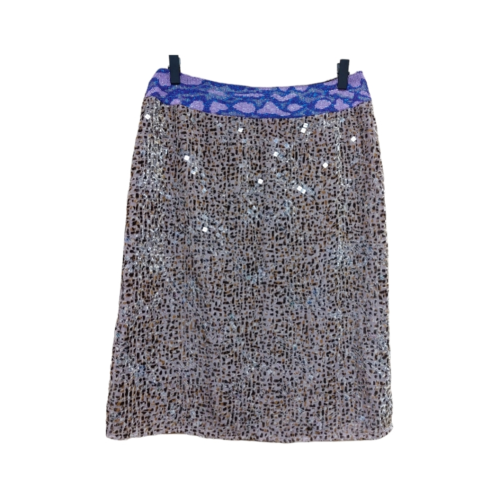Karen Millen  Beaded Waist Sequin Pencil Skirt Size 12 Animal Print